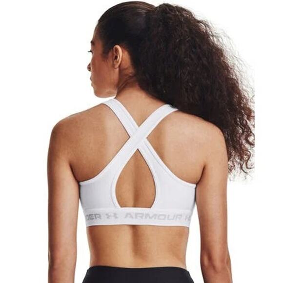 Under Armour Womens 2X White Crossback Mid Sports Bra Yoga Workout Active O2-11 - Picture 2 of 9